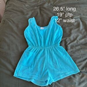 Turquoise Terry Short Romper with Elastic Waist